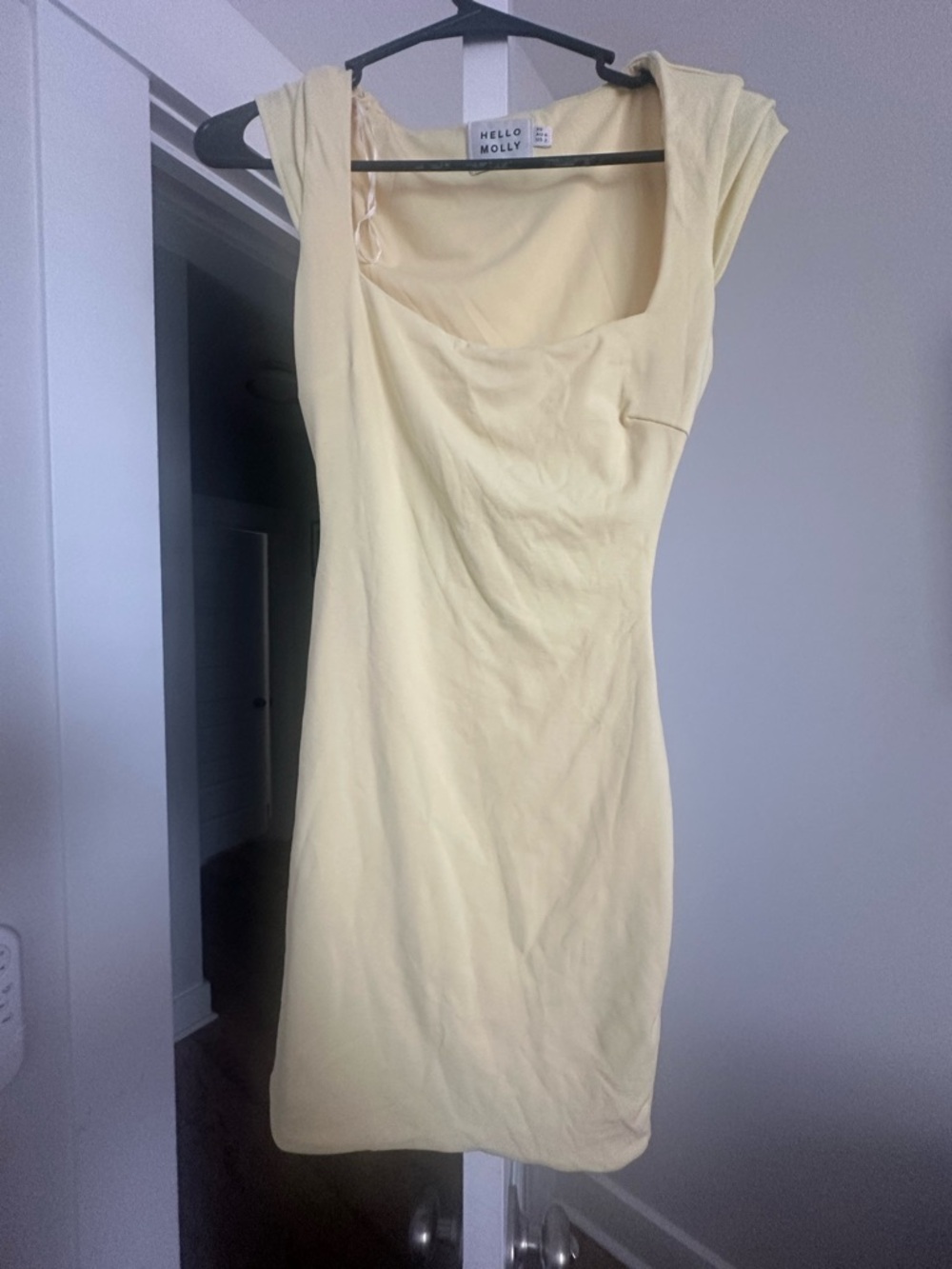 Hello Molly Pale Yellow Mini Dress with Square Neck